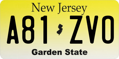NJ license plate A81ZVO