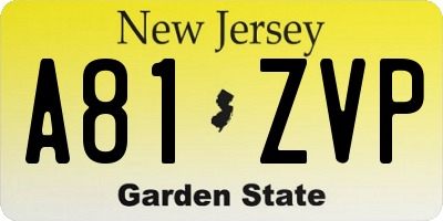 NJ license plate A81ZVP