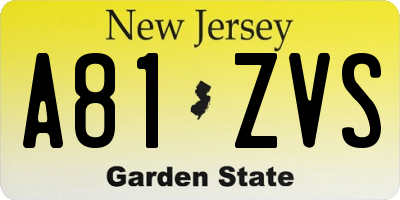 NJ license plate A81ZVS
