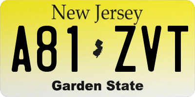 NJ license plate A81ZVT