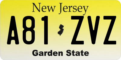 NJ license plate A81ZVZ
