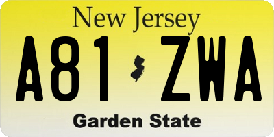 NJ license plate A81ZWA