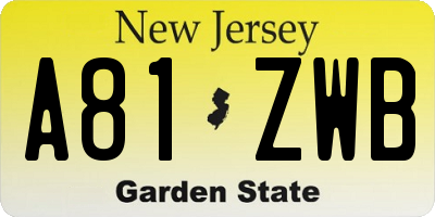NJ license plate A81ZWB