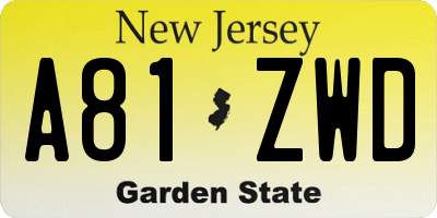 NJ license plate A81ZWD