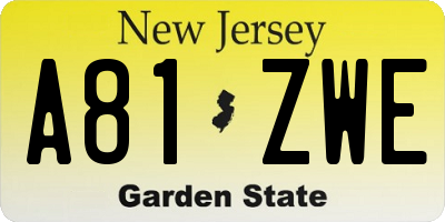 NJ license plate A81ZWE