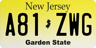 NJ license plate A81ZWG