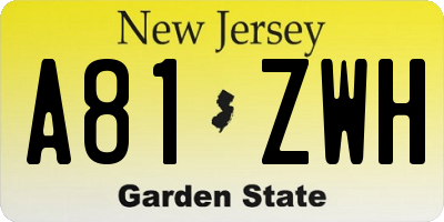 NJ license plate A81ZWH