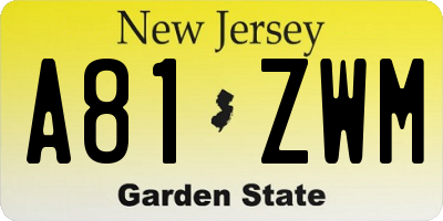 NJ license plate A81ZWM
