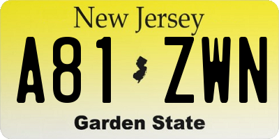 NJ license plate A81ZWN