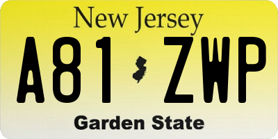 NJ license plate A81ZWP