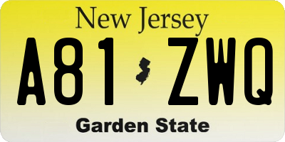 NJ license plate A81ZWQ