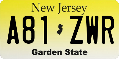NJ license plate A81ZWR