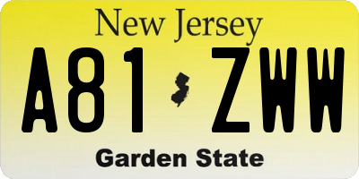 NJ license plate A81ZWW