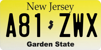 NJ license plate A81ZWX