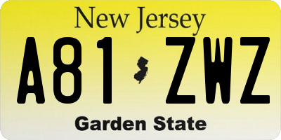 NJ license plate A81ZWZ