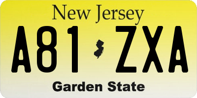 NJ license plate A81ZXA