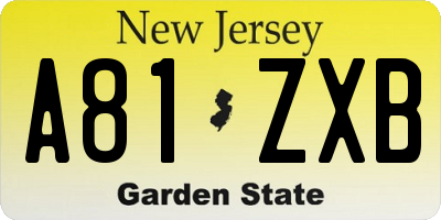 NJ license plate A81ZXB