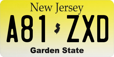 NJ license plate A81ZXD