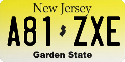NJ license plate A81ZXE