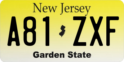 NJ license plate A81ZXF