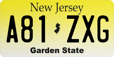 NJ license plate A81ZXG