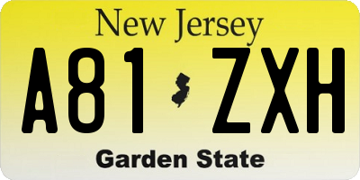 NJ license plate A81ZXH