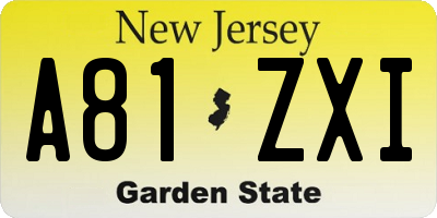 NJ license plate A81ZXI
