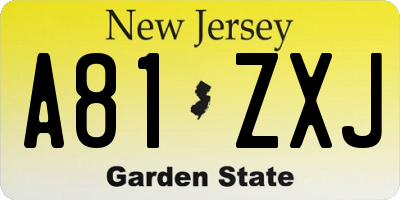 NJ license plate A81ZXJ