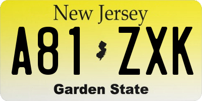 NJ license plate A81ZXK