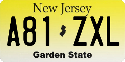 NJ license plate A81ZXL