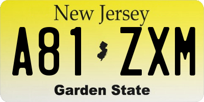 NJ license plate A81ZXM