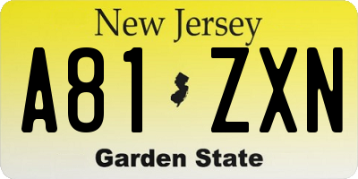 NJ license plate A81ZXN