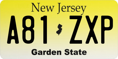 NJ license plate A81ZXP