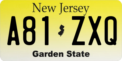 NJ license plate A81ZXQ