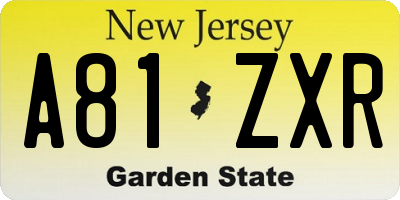 NJ license plate A81ZXR