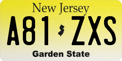 NJ license plate A81ZXS