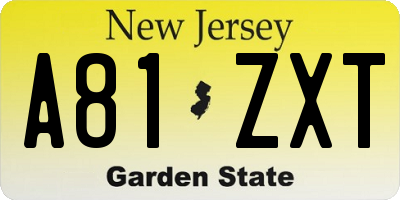 NJ license plate A81ZXT