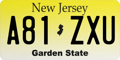 NJ license plate A81ZXU