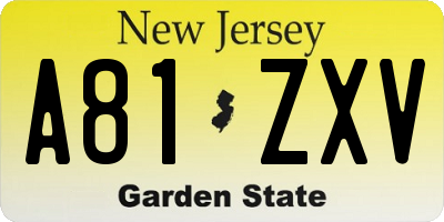 NJ license plate A81ZXV