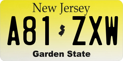 NJ license plate A81ZXW