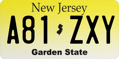 NJ license plate A81ZXY