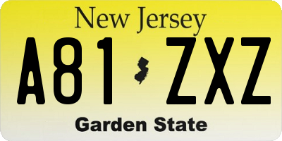 NJ license plate A81ZXZ