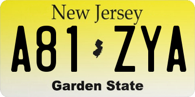 NJ license plate A81ZYA