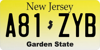 NJ license plate A81ZYB