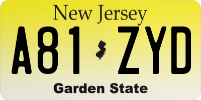 NJ license plate A81ZYD