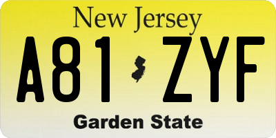 NJ license plate A81ZYF