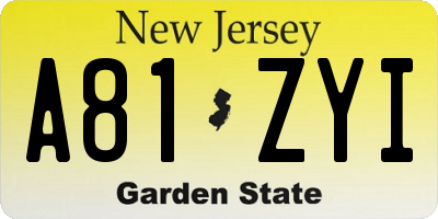 NJ license plate A81ZYI