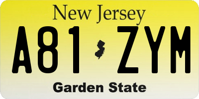 NJ license plate A81ZYM