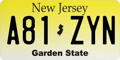NJ license plate A81ZYN