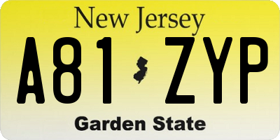 NJ license plate A81ZYP